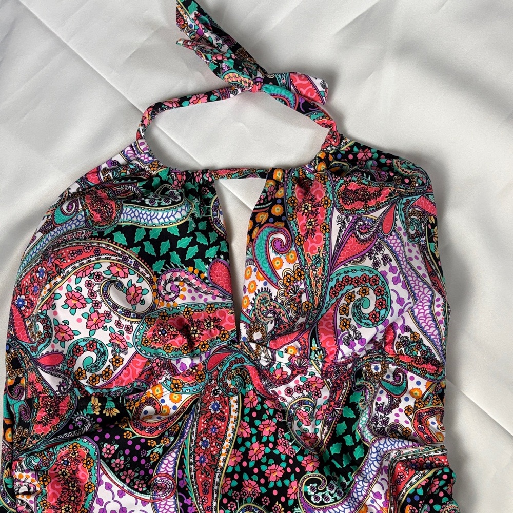 Kenneth Cole Reaction 2X Colorful Paisley Geometric One Piece Swimsuit - Picture 2 of 8